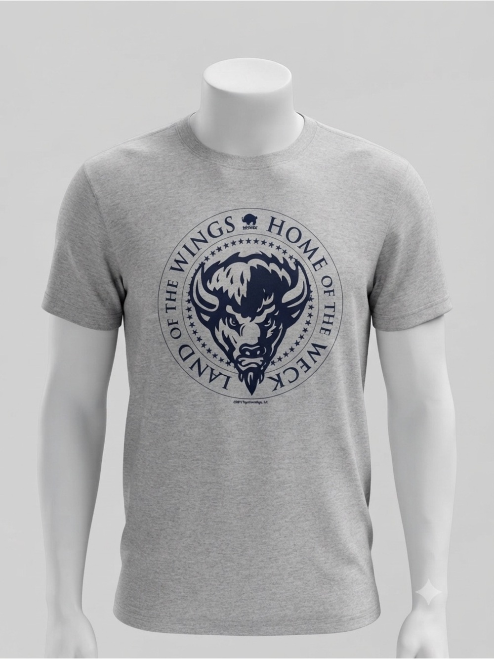 Buffalo Heather Gray Crewneck with Navy Logo Navy Print